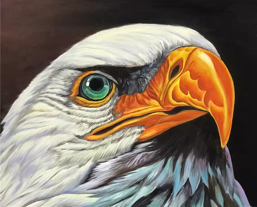 Original Oil Painting – Eagle | Hand-Painted Hyper-Realist Bald Eagle Animal Art by Kim Jong Su  11073