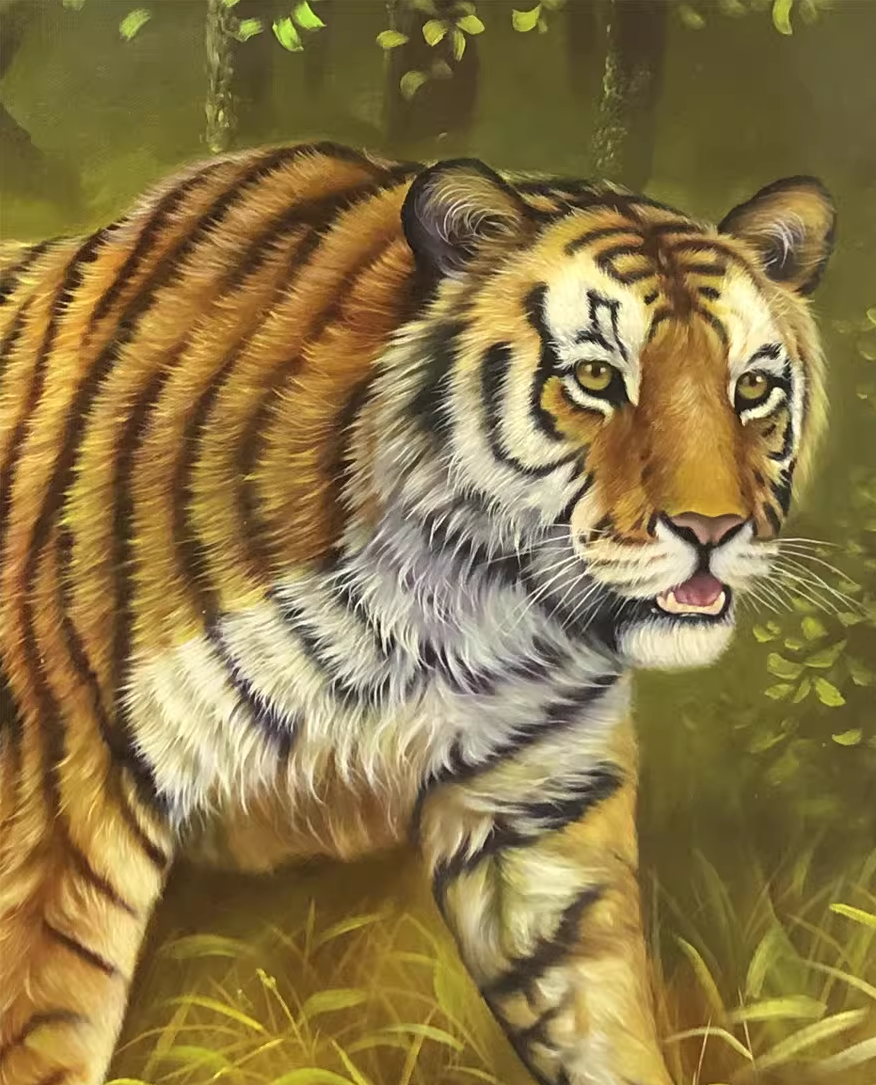 Original Oil Painting – King of the Mountain Forest | Hand-Painted Realistic Twin Tigers Animal Art by Kim Chul Jun br1436