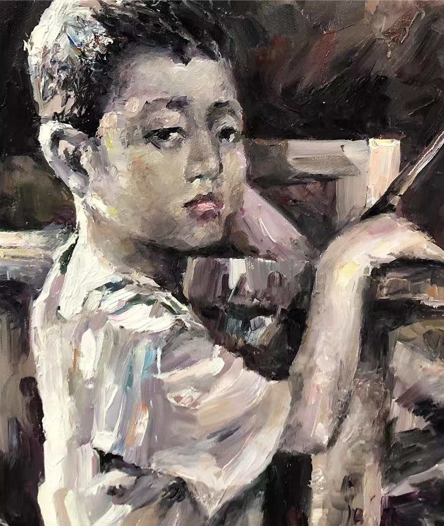 Original Oil Painting – Boy with Cow | Hand-Painted Realistic Genre Scene Figurative Art by Choi Tae Yong G2253