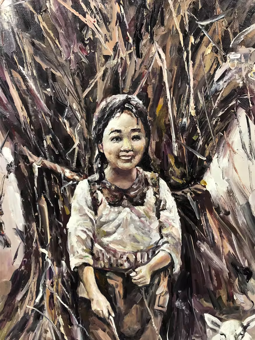 Original Oil Painting – Shepherd Girl | Hand-Painted Realistic Rural Figurative Art by Choi Tae Yong G2270