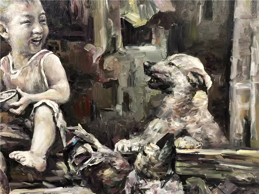Original Oil Painting – Eating Boy | Hand‑Painted Realistic Rural Figurative Art by Choi Tae Yong G2272