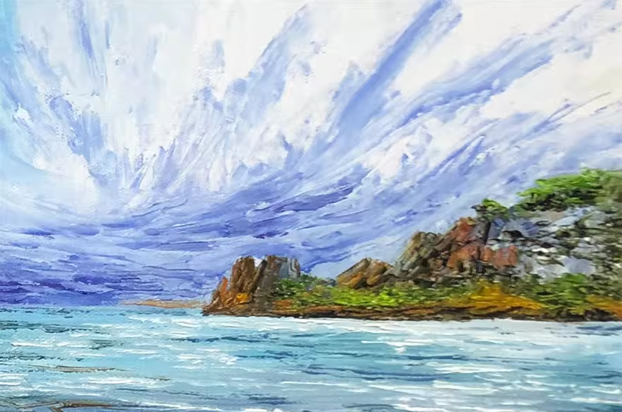Original Oil Painting – Seaside | Hand‑Painted Impressionist Coastal Rock Landscape Art by Kim Jong Su 10561