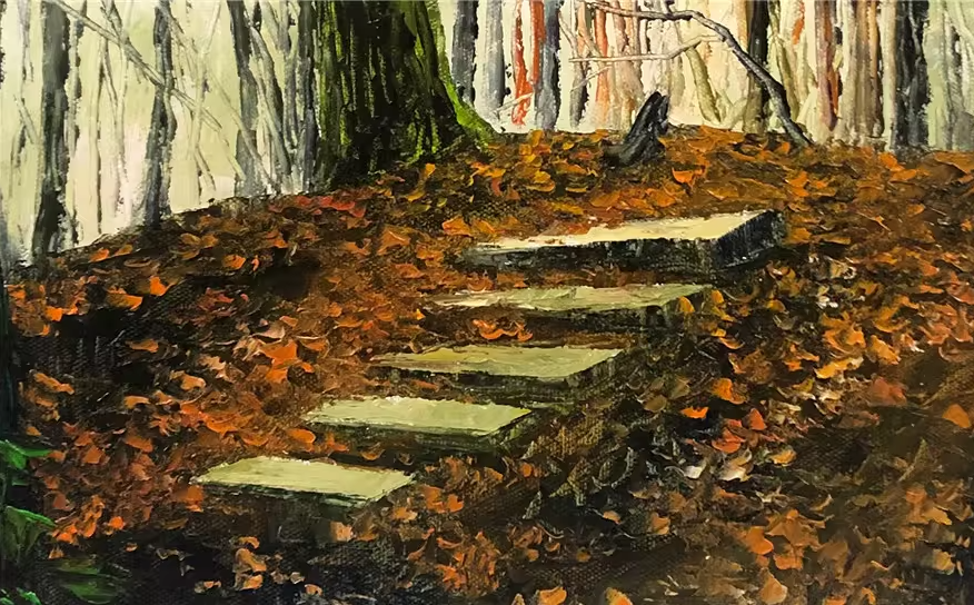 Original Oil Painting – Forest Steps | Hand‑Painted Impressionist Woodland Path Landscape Art by Kim Jong Su 11923