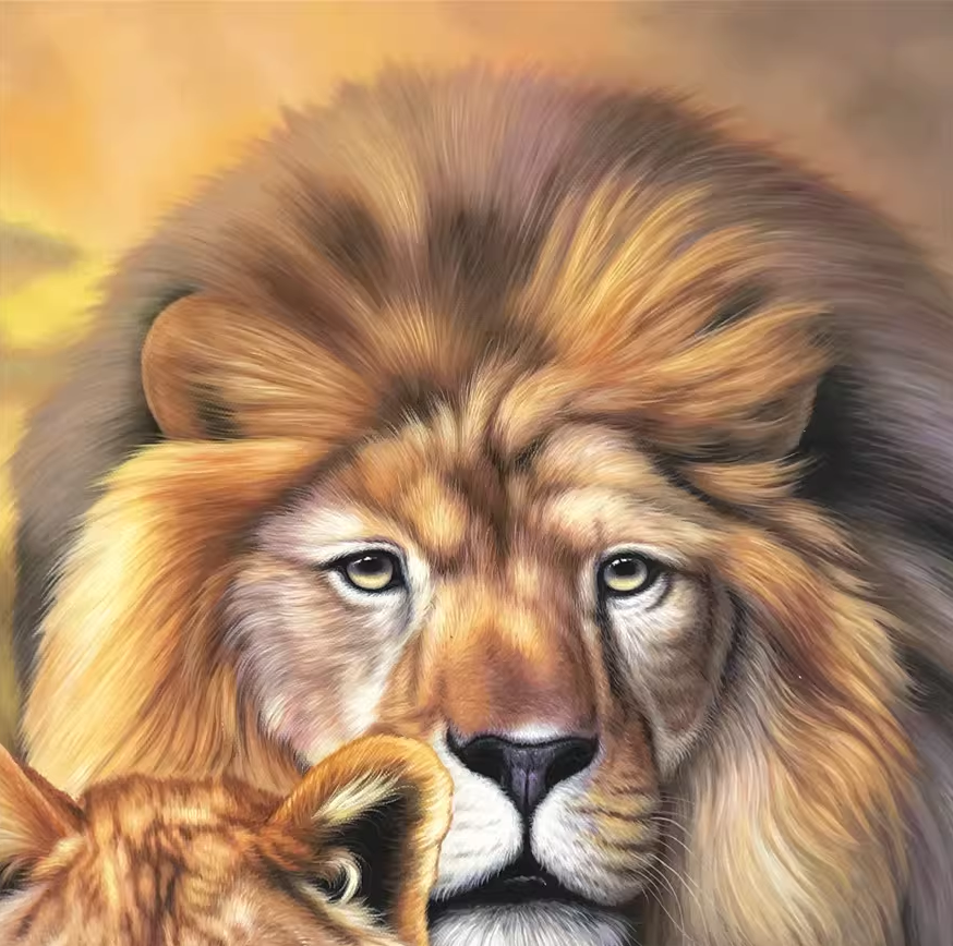 Original Oil Painting – Lions | Hand‑Painted Hyper‑Realist Lion & Wildlife Art by Kim Young Beom G2374