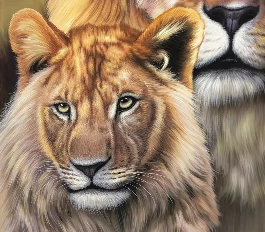 Original Oil Painting – Lions | Hand‑Painted Hyper‑Realist Lion & Wildlife Art by Kim Young Beom G2374