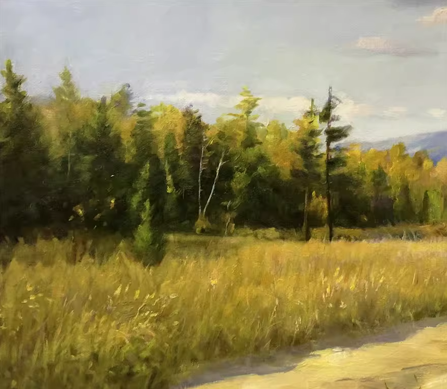 Original Oil Painting – Meadow | Hand‑Painted North Korean Impressionist Landscape Road Art by Ji Je Sik9228