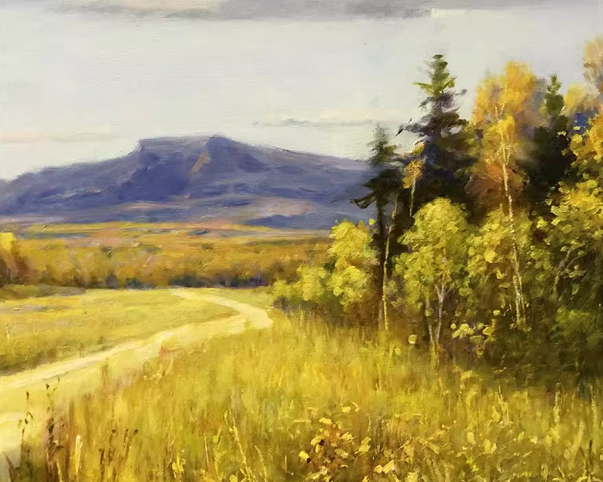 Original Oil Painting – Meadow | Hand‑Painted North Korean Impressionist Landscape Road Art by Ji Je Sik9228