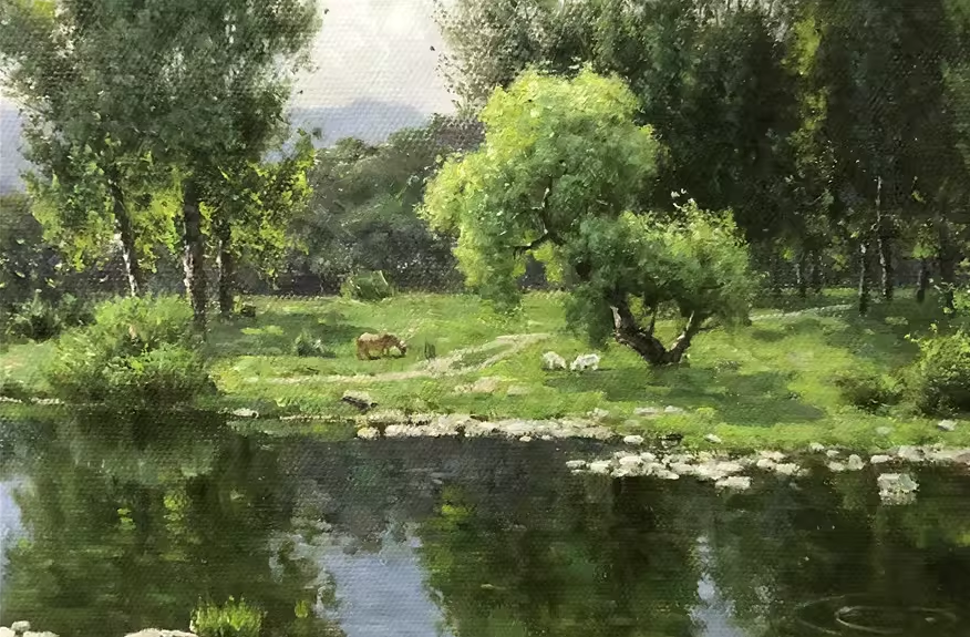 Original Oil Painting – River | Hand‑Painted North Korean Realist Landscape Art by Hong Chol 9216