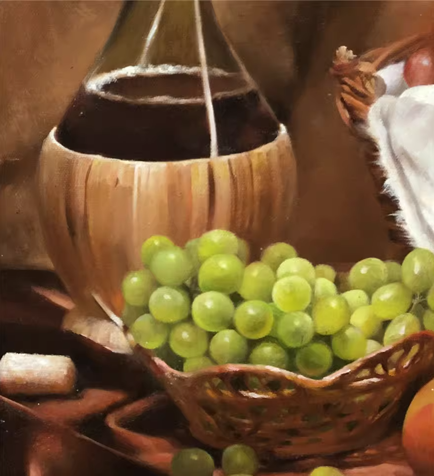 Original Oil Painting – Fruits & Wine | Hand‑Painted Realist Still Life Art by Yin Zhe 9282