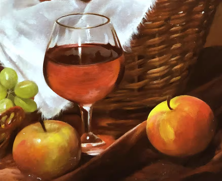 Original Oil Painting – Fruits & Wine | Hand‑Painted Realist Still Life Art by Yin Zhe 9282