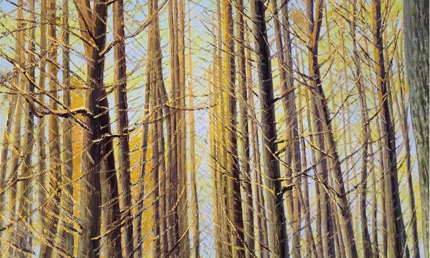 Original Oil Painting – Golden Avenue | Hand‑Painted Realist Autumn Forest Landscape Art by Pak Kim Chol 8601