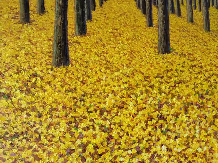 Original Oil Painting – Golden Avenue | Hand‑Painted Realist Autumn Forest Landscape Art by Pak Kim Chol 8601