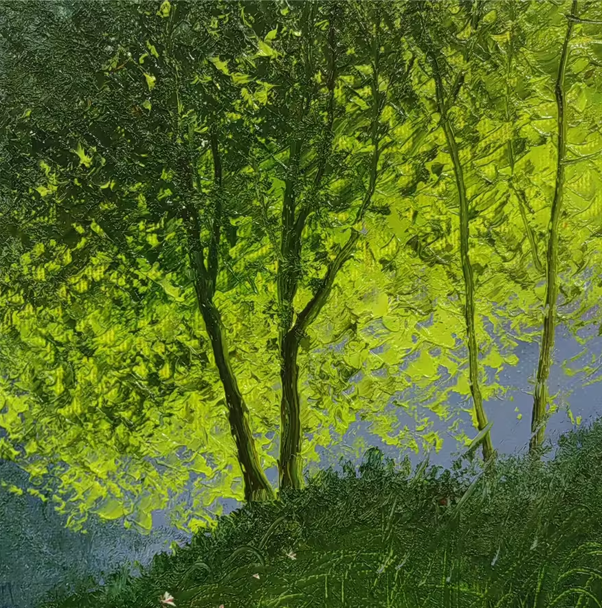 Original Oil Painting – River Landscape with Cranes | Hand‑Painted Impressionist Wetland Art by Choi Myung Sung 9788
