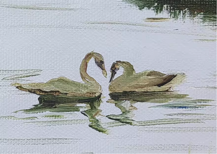 Original Oil Painting – River with Swans | Hand‑Painted Impressionist Wetland Landscape Art by Choi Myung Sung 9800
