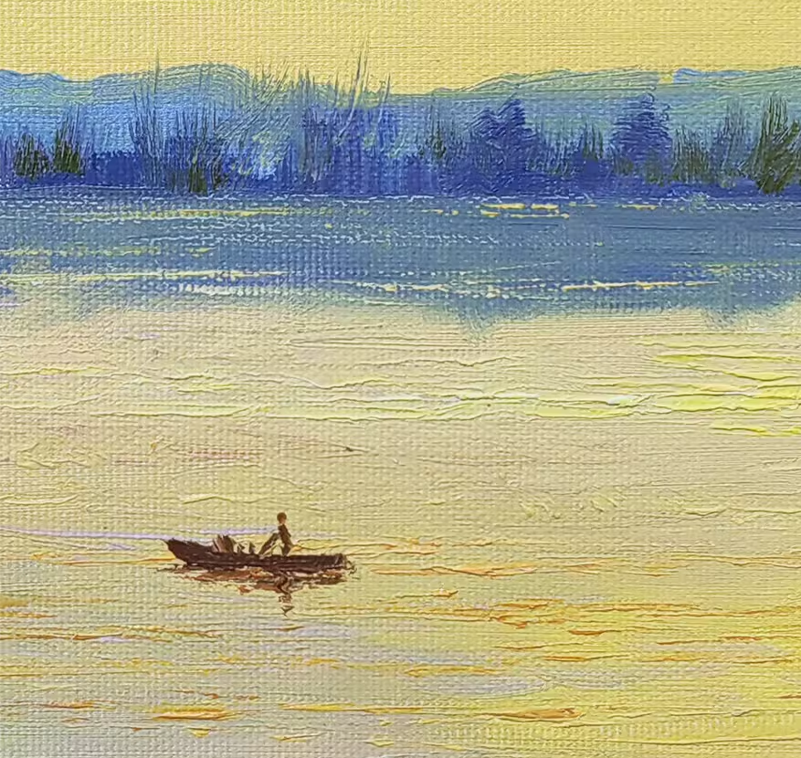 Original Oil Painting – Sunset Lake | Hand‑Painted Impressionist Lake Landscape Art by Jo Ju Il 9837