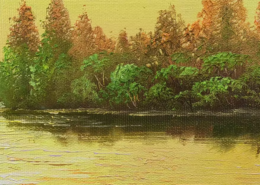 Original Oil Painting – Sunset Lake | Hand‑Painted Impressionist Lake Landscape Art by Jo Ju Il 9837
