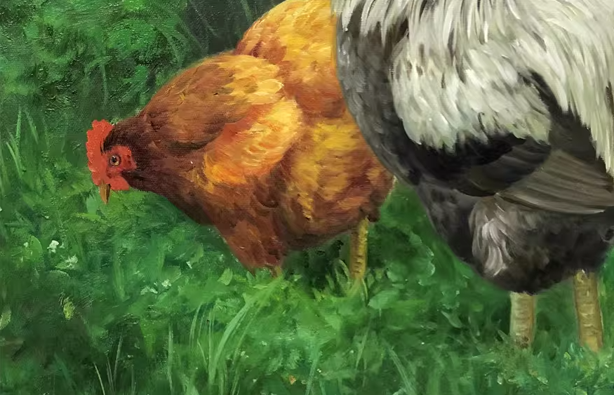 Original Oil Painting – Rooster & Hen | Hand‑Painted Hyper‑Realist Farm Animal Art by Kim Kyung Mi G2054