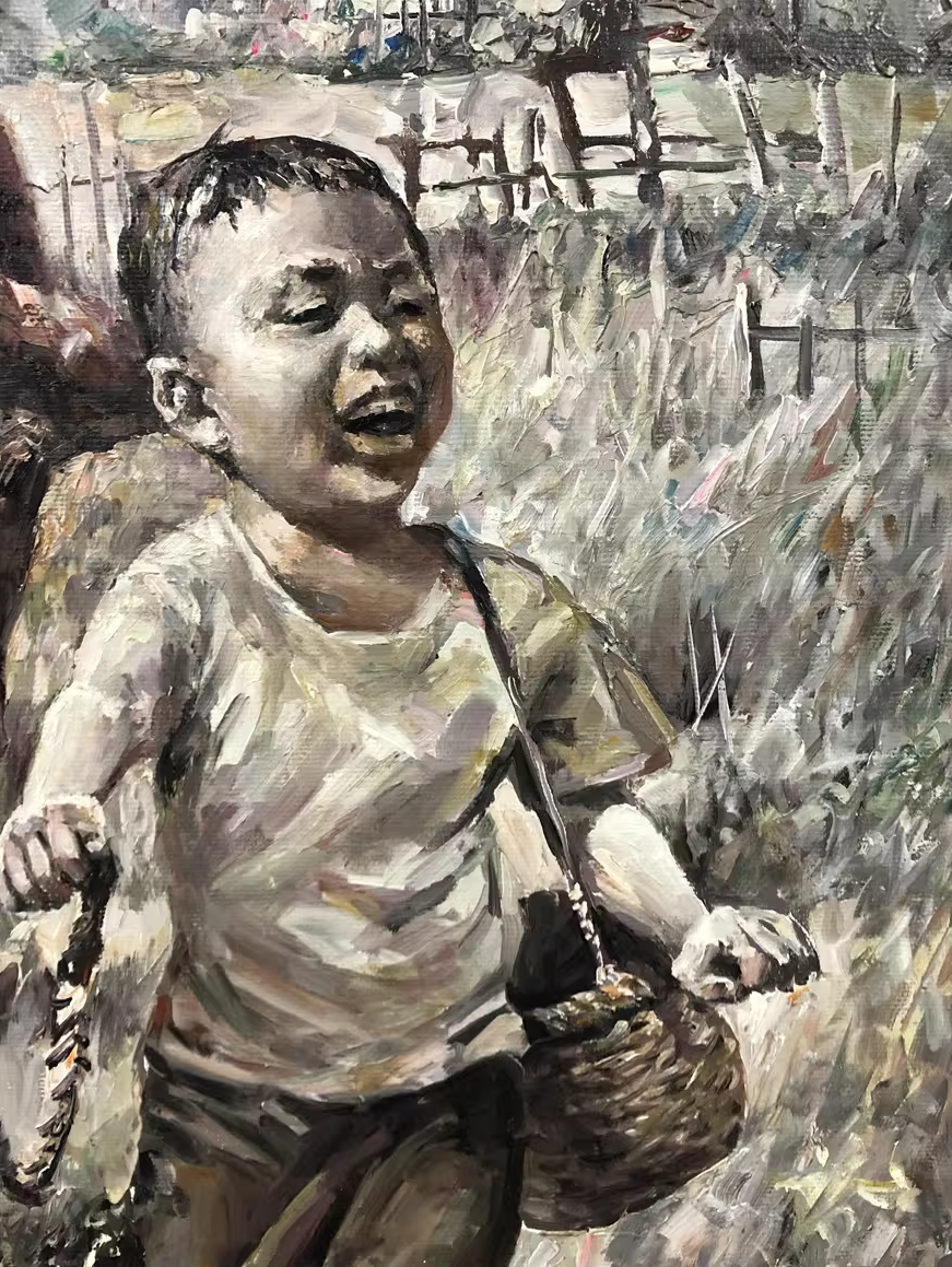 Original Oil Painting – Herding the Buffalo | Hand‑Painted Impressionist Rural Figurative Art by Choi Tae Yong G2271