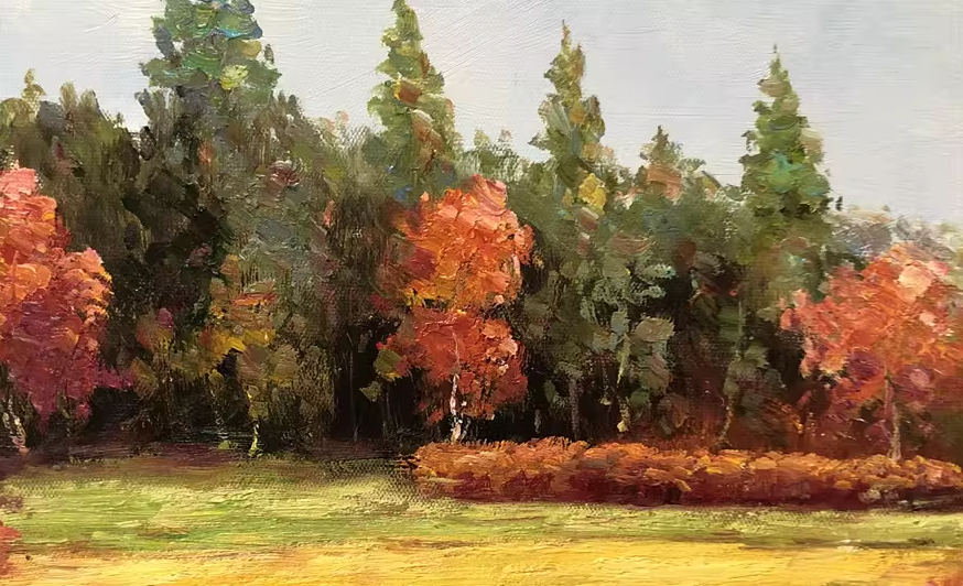 Original Oil Painting – Riverside Wetland | Hand‑Painted Impressionist Autumn Landscape Art by Tian Jun G2235