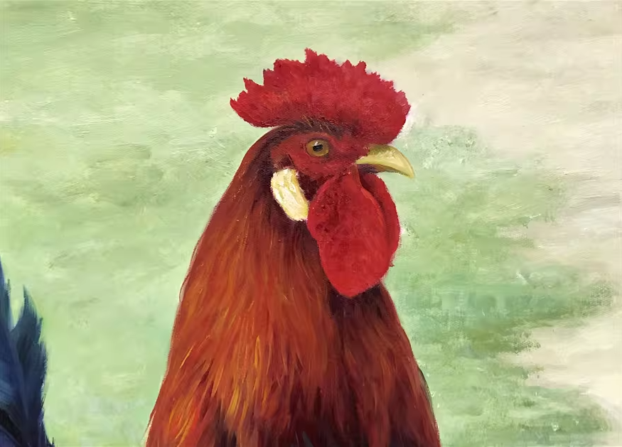 Original Oil Painting – Rooster | Hand-Painted Hyper-Realist Farm Animal Art by Kim Kyung Mi G2051