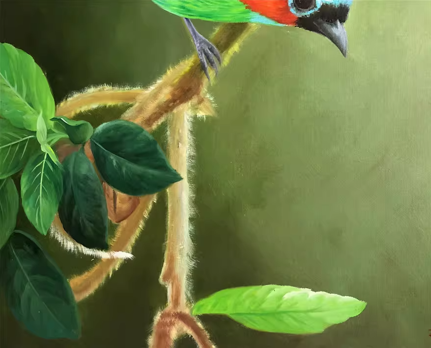 Original Oil Painting – Colorful Tropical Bird | Hand-Painted Hyper-Realist Bird & Animal Art by Kim Kyung Mi G2074