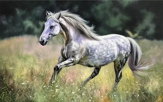 Original Oil Painting – Galloping Dapple Horse | Hand‑Painted Hyper‑Realist Equine Art by Ri Un Chol  9644