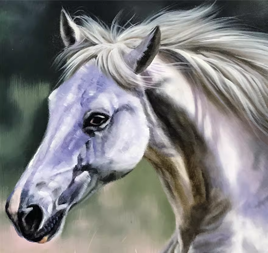 Original Oil Painting – Galloping Dapple Horse | Hand‑Painted Hyper‑Realist Equine Art by Ri Un Chol  9644