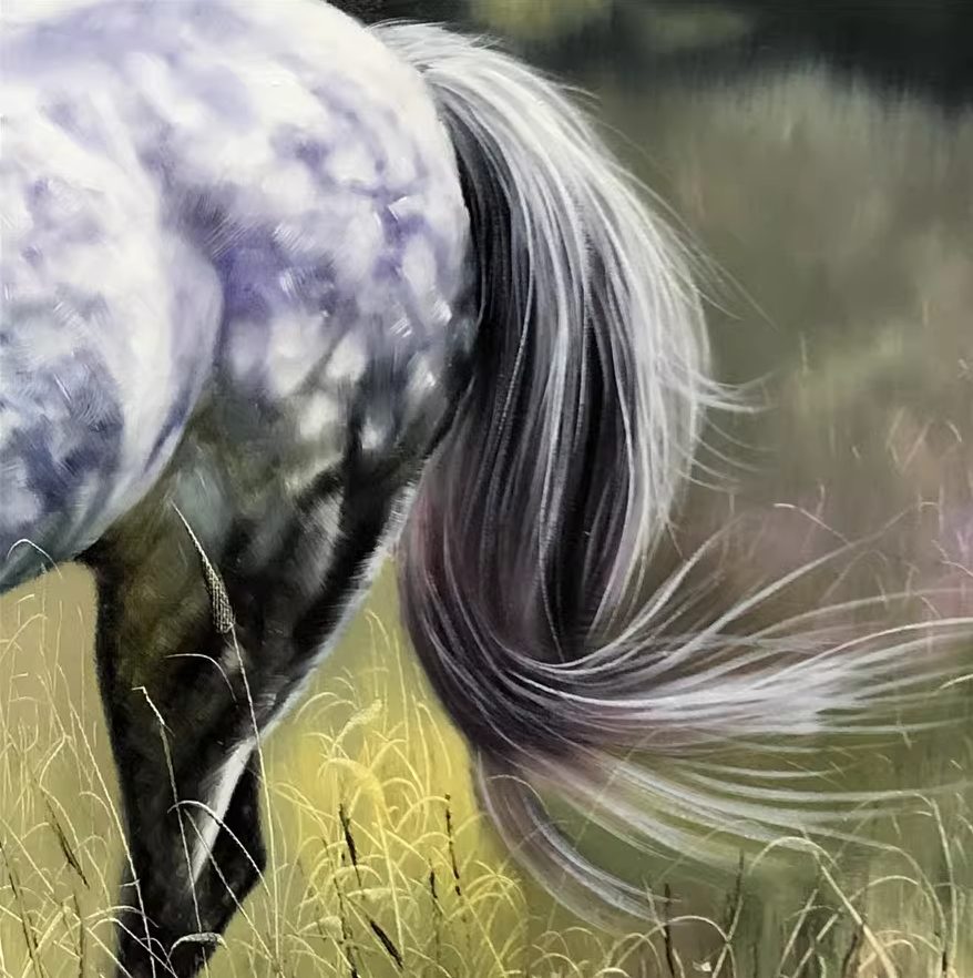Original Oil Painting – Galloping Dapple Horse | Hand‑Painted Hyper‑Realist Equine Art by Ri Un Chol  9644