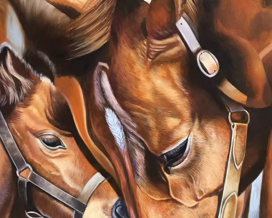 Original Oil Painting – Horses in Close‑Up | Hand‑Painted Hyper‑Realist Equine Art by Kim Jong Su G2163