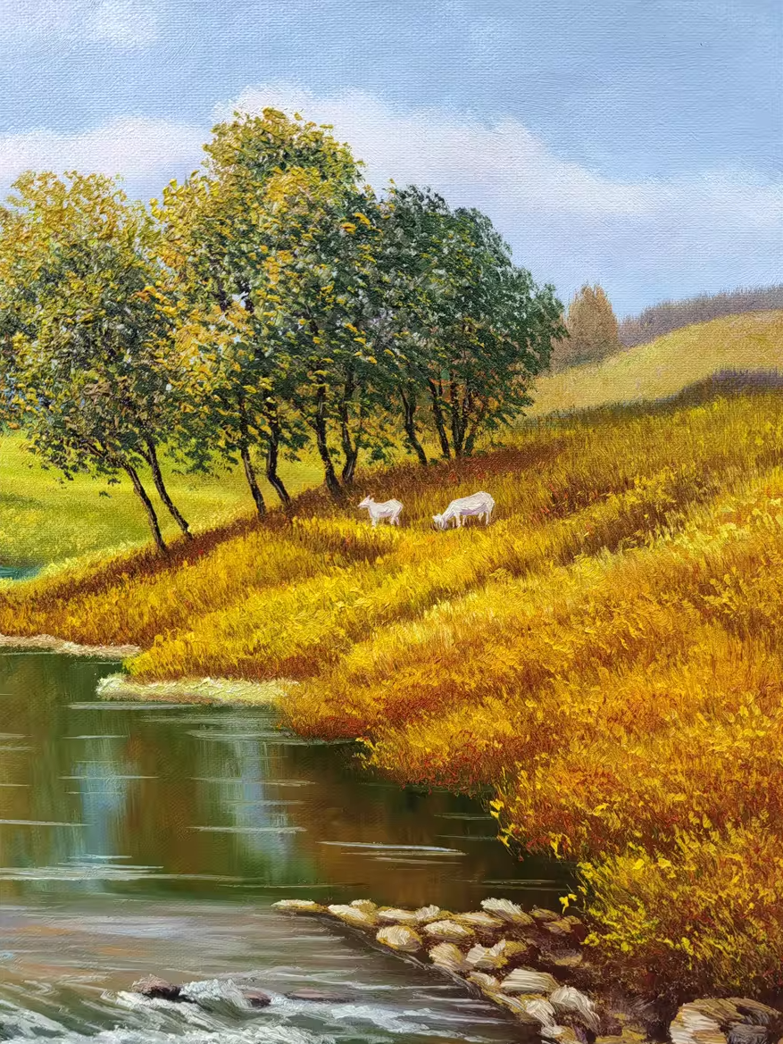 Original Oil Painting – Mountain River Valley | Hand‑Painted Realist Landscape Art by Pak Kim Chol 8584
