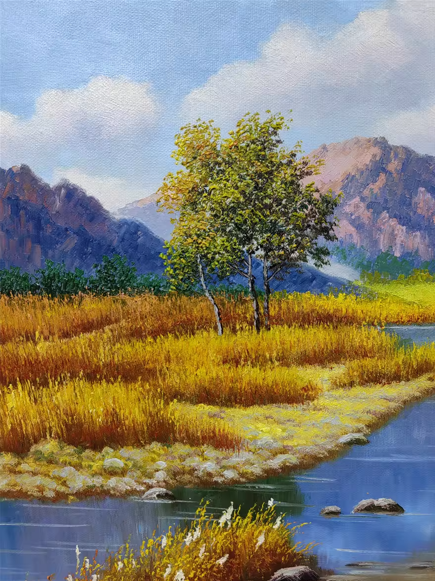 Original Oil Painting – Mountain River Valley | Hand‑Painted Realist Landscape Art by Pak Kim Chol 8584