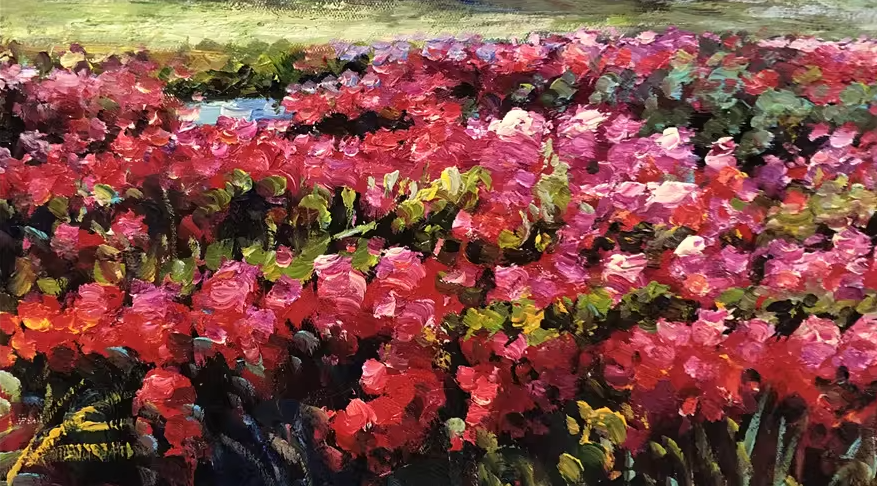 Original Oil Painting – Alpine Flower Sea at Sunset | Hand-Painted Impressionist Landscape Art by Tian Jun G2234