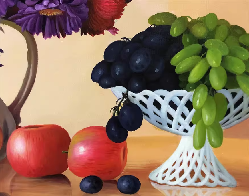 Original Oil Painting – Aster Fruit Still Life | Hand-Painted Realist Floral Art by Kim Sun Hwa 10116