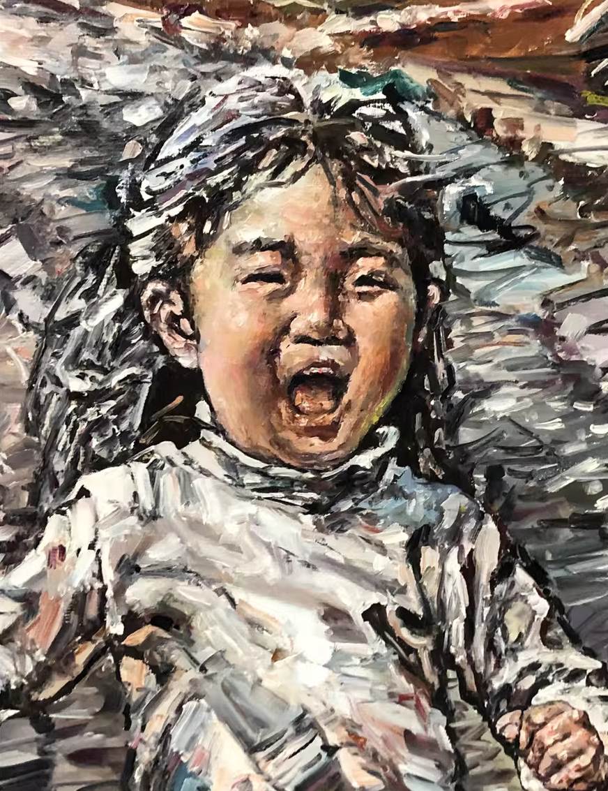 Original Oil Painting – Joyful Girl with Dog | Hand-Painted Figurative Art by Choi Tae Ryong G2258
