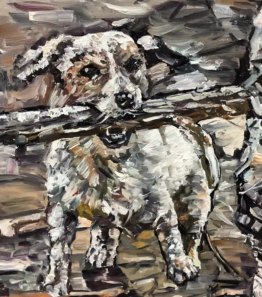 Original Oil Painting – Joyful Girl with Dog | Hand-Painted Figurative Art by Choi Tae Ryong G2258