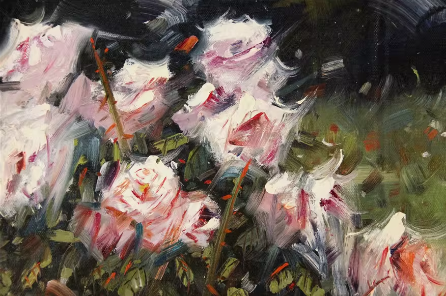 Original Oil Painting "Spring Roses with Rooster" by First-Class Painter Hwang Chul Min – Collectible Hand-Painted Impressionist Still Life Art 4482