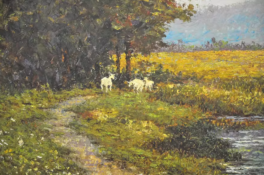 Original Oil Painting "Autumn Stream in the Countryside" by First-Class Painter Zhang Yun – Collectible Hand-Painted Impressionist Landscape Art y042