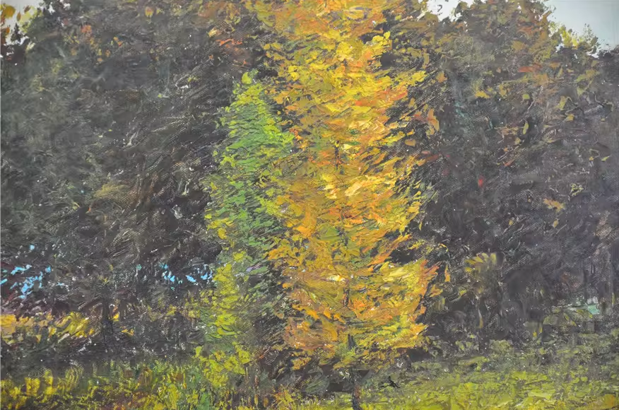 Original Oil Painting "Autumn Stream in the Countryside" by First-Class Painter Zhang Yun – Collectible Hand-Painted Impressionist Landscape Art y042