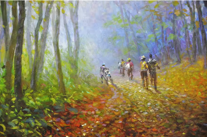 Original Oil Painting "Autumn Path in the Forest" by First-Class Painter Liu Chun Mi – Collectible Hand-Painted Impressionist Landscape Art 099