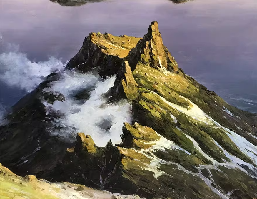 Original Oil Painting "Heaven Lake (Tianchi) at Dawn" by First-Class Painter Lyu Zheng – Collectible Hand-Painted Impressionist Mountain Landscape Art 5797