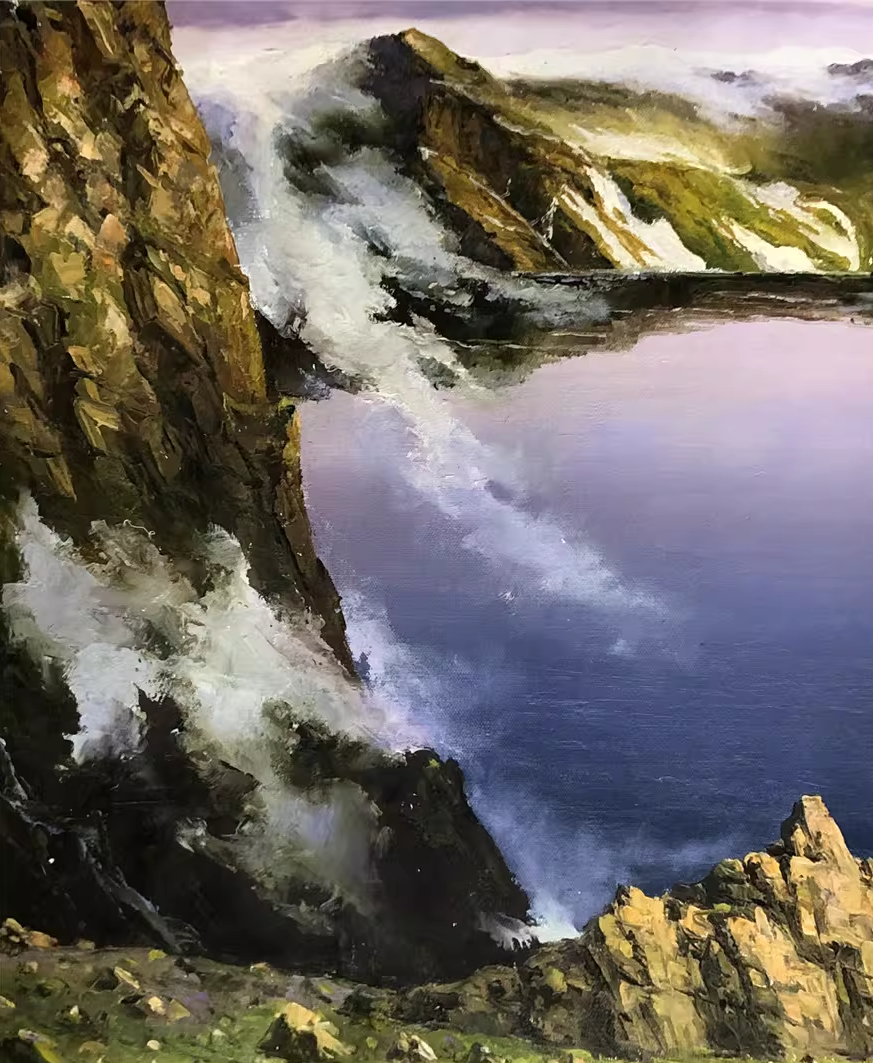 Original Oil Painting "Heaven Lake (Tianchi) at Dawn" by First-Class Painter Lyu Zheng – Collectible Hand-Painted Impressionist Mountain Landscape Art 5797