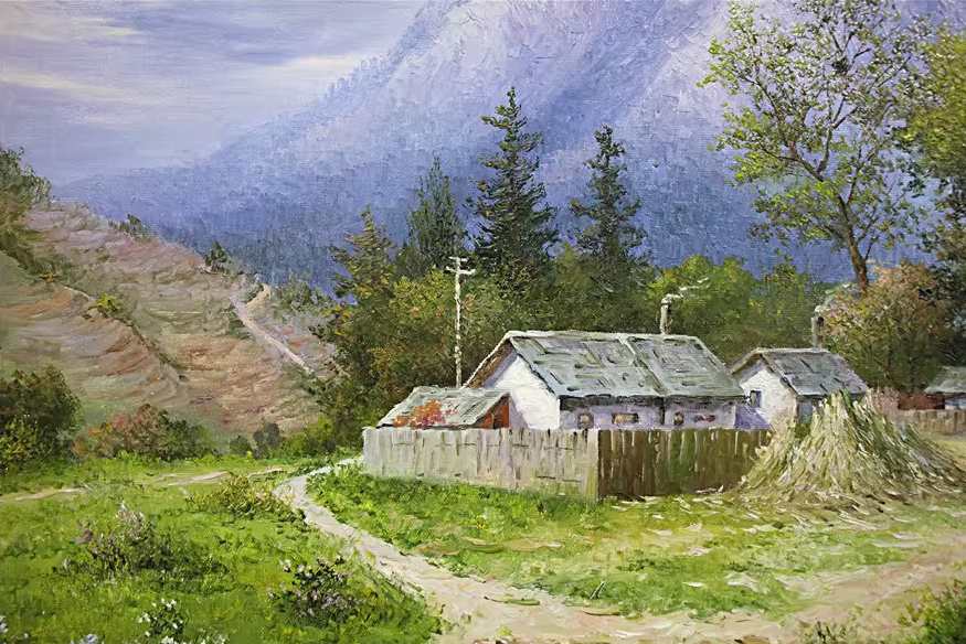 "The Pastoral Sanctuary" – Original Landscape Oil Painting by Master Artist Zhe Guo 6495