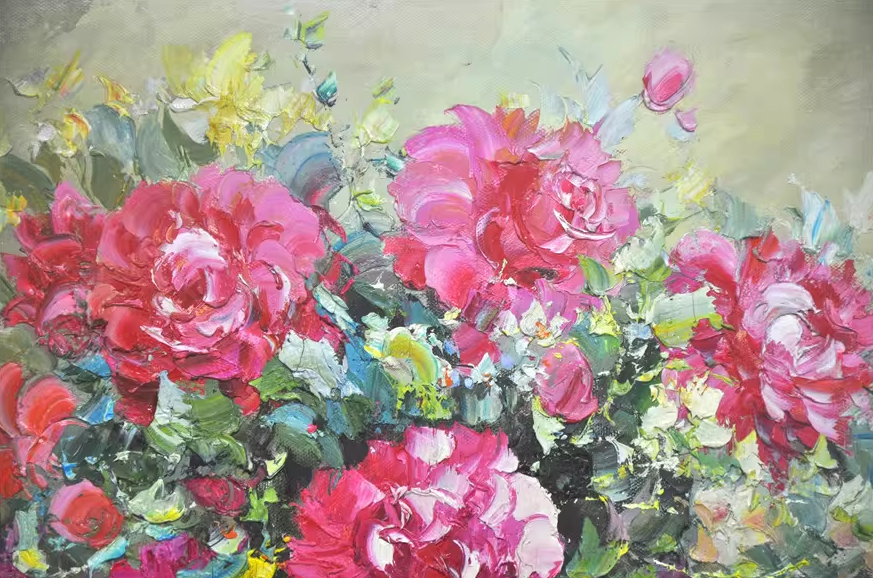 "Vibrant Petals" – Original Impressionist Flower Oil Painting by Master Artist Cui Jinlan 184