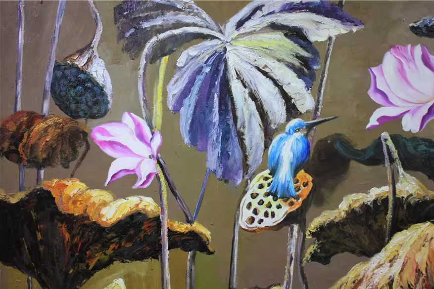 "Spirit of the Lotus Pond" – Original Expressionist Oil Painting by Master Artist Wen He