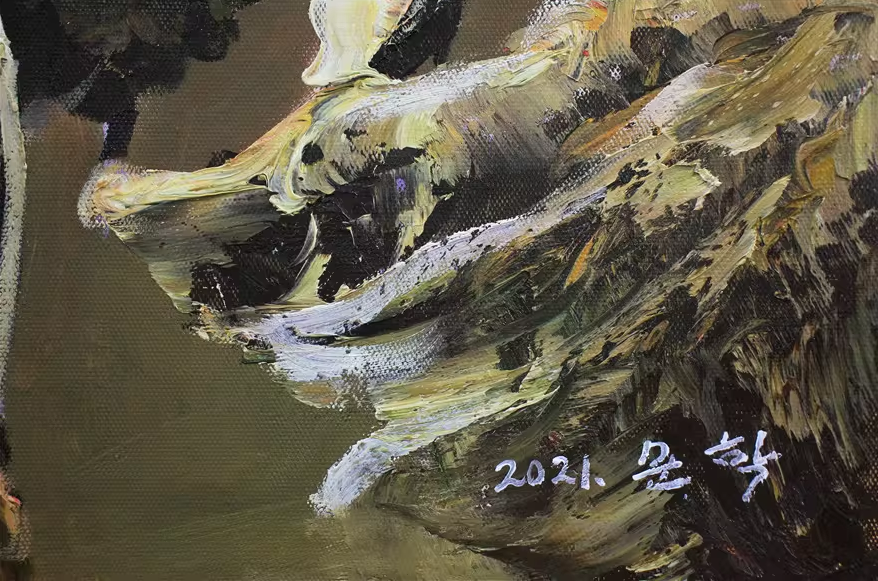 "Spirit of the Lotus Pond" – Original Expressionist Oil Painting by Master Artist Wen He
