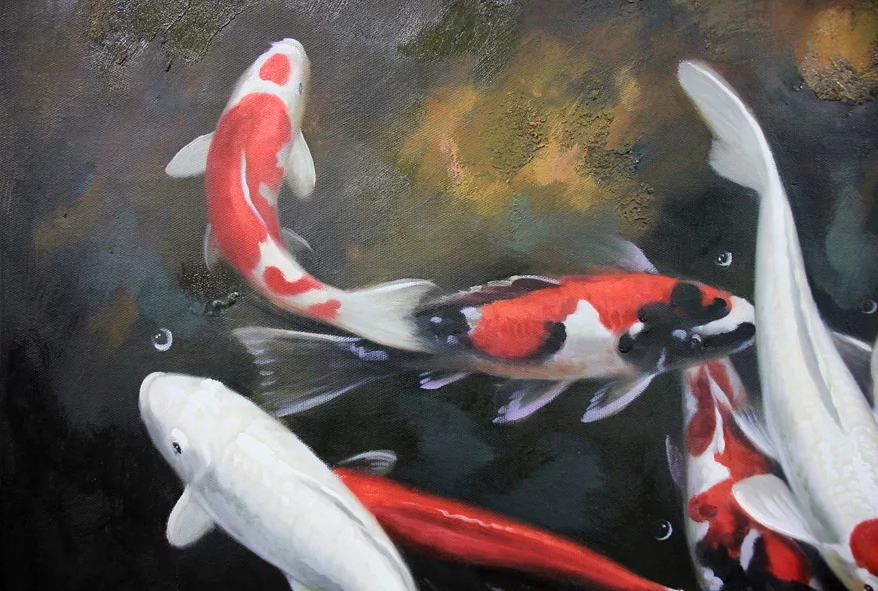 "Golden Fortune" – Original Realistic Koi Fish Oil Painting by Master Artist Choi Young Chol 1650