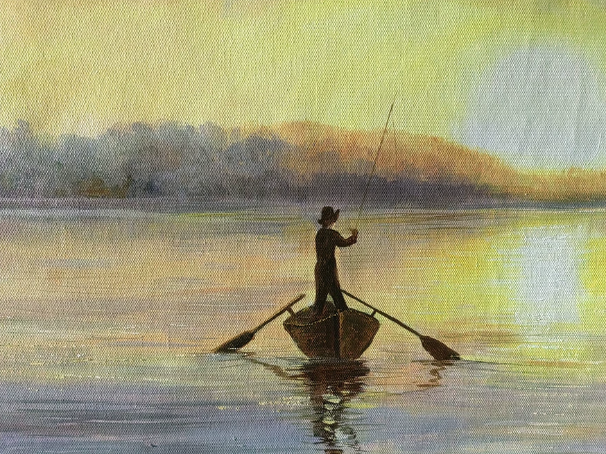 "Golden Morning Solitude" – Original Landscape Oil Painting by Master Artist Nan Zhu (南洙) 8721