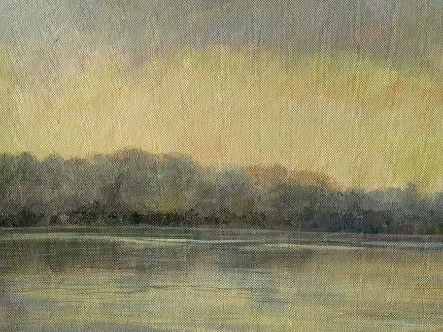 "Golden Morning Solitude" – Original Landscape Oil Painting by Master Artist Nan Zhu (南洙) 8721