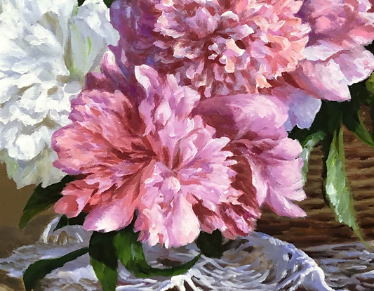 "Blooming Prosperity" – Original Peony Still Life Oil Painting by Master Artist Kim Dae Hyuk 9300