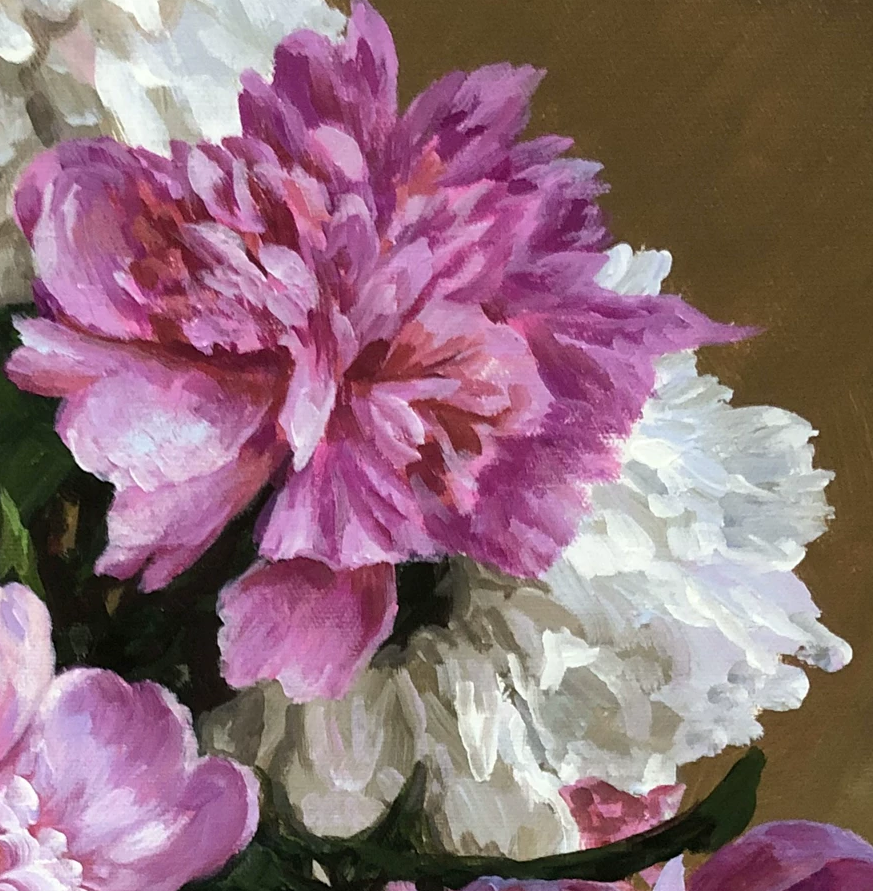 "Blooming Prosperity" – Original Peony Still Life Oil Painting by Master Artist Kim Dae Hyuk 9300